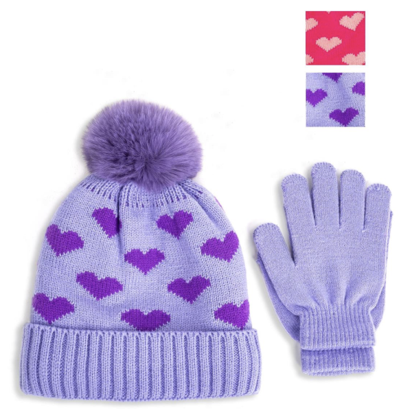 Nordic Trails Girls Heart Beanie with Glove Set ~ Fits Ages 3-6 years